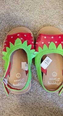 Bright Green & Red Gem Accent Kids Sandals - Playful Summer Style